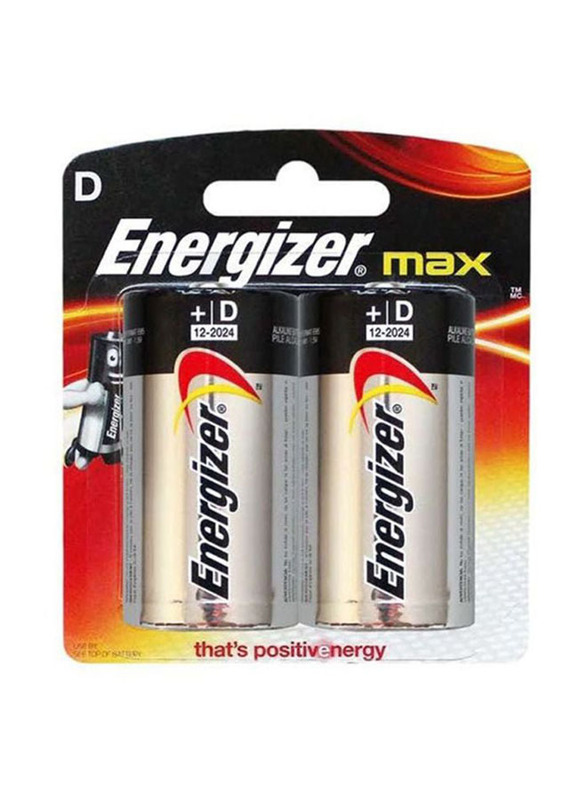 Energizer Max Alkaline D Battery Set, 2 Pieces, Silver/Black
