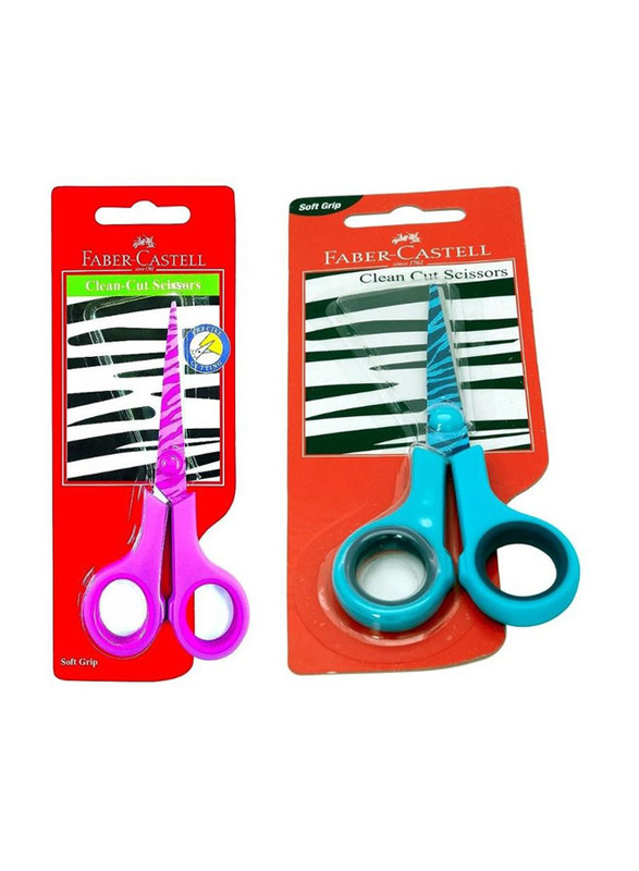 Faber-Castell Clean Cut Scissors, 2 Pieces, Assorted Colours