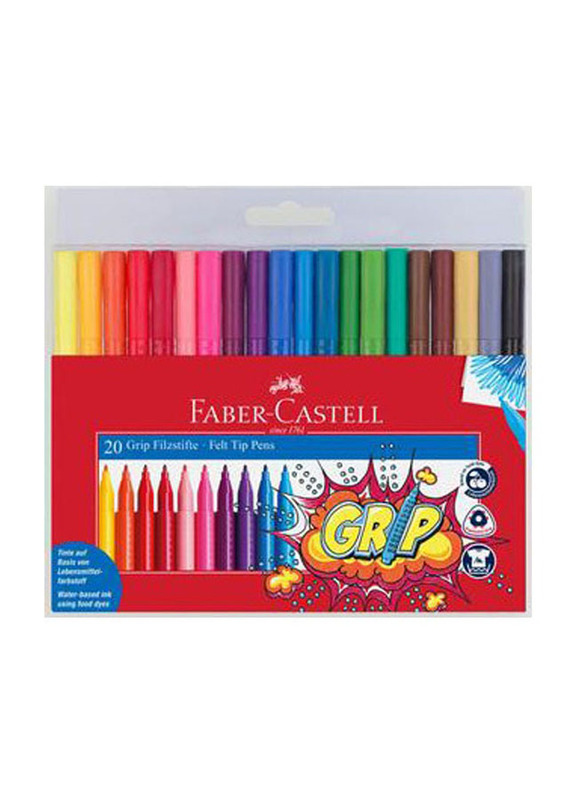 Faber-Castell Grip Felt Tip Pens, 20 Pieces, Multicolour
