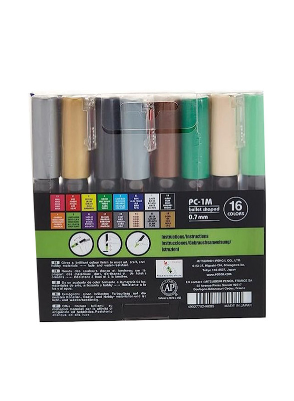 Uni Posca Bullet Marker, 16 Pieces, PC-1M, Multicolour