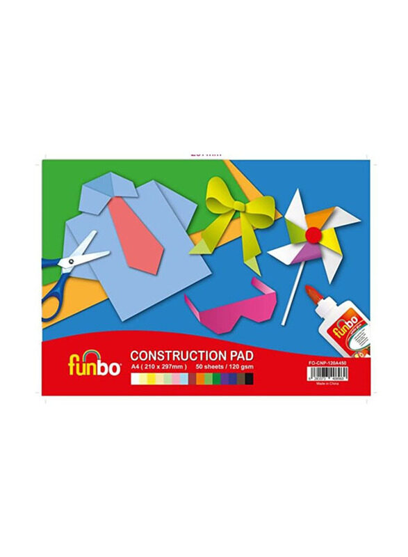 

Funbo Construction Pad With Thick Coloured Sheets, 120 GSM, 50 Sheets, A4 Size, Multicolour