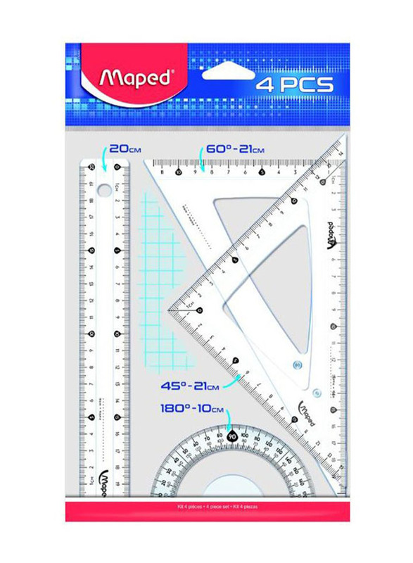 Maped 4-Piece Geometry Ruler Set, Clear