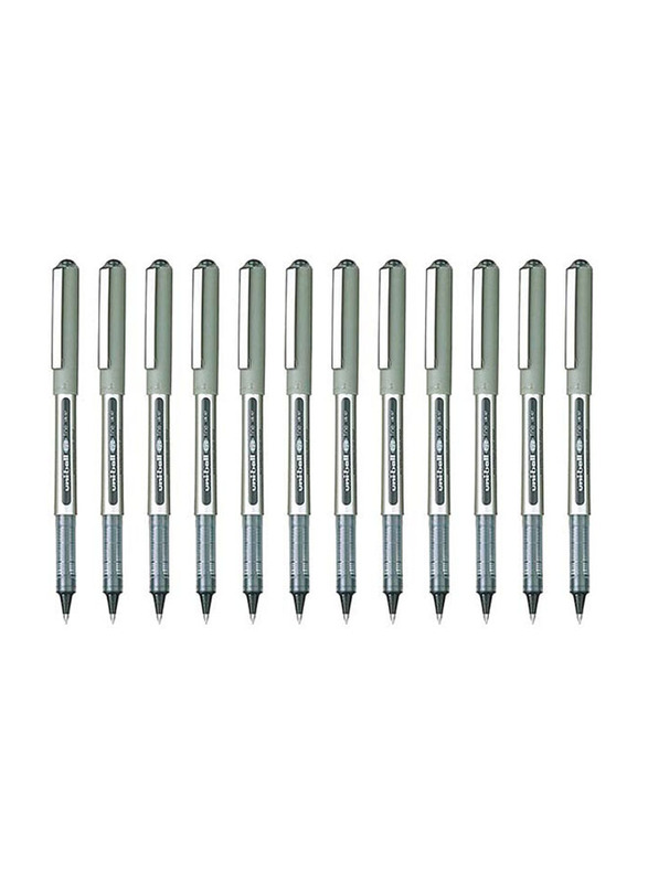 Uniball 12-Piece Fine Rollerball Pen Set, 0.7mm, Silver