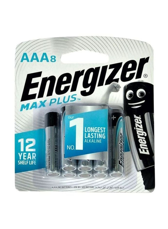 Energizer Max Plus AAA Alkaline Battery Set, 8 Pieces, Silver