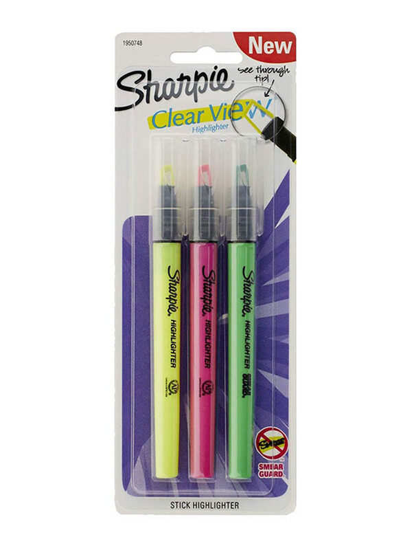 Sharpie 3-Piece Clear View Highlighter Set, Multicolour