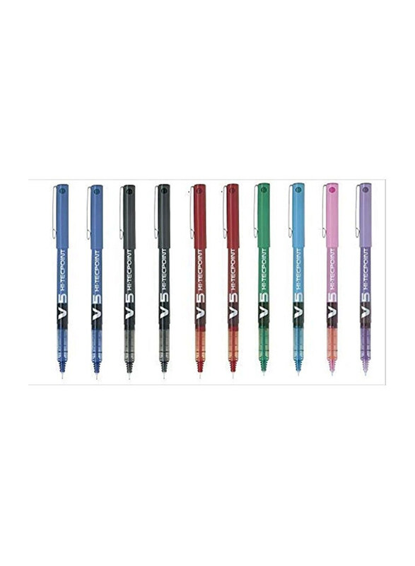 Pilot 10-Piece V5 Hi-Tecpoint Fine Rollerball Pen Set, Multicolour