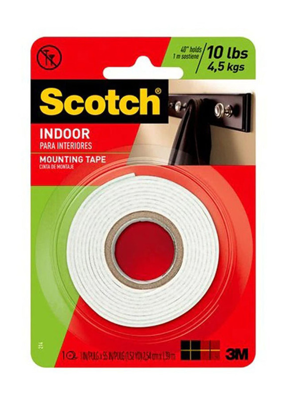 3M Scotch Indoor Mounting Double Sided Tape, White/Green
