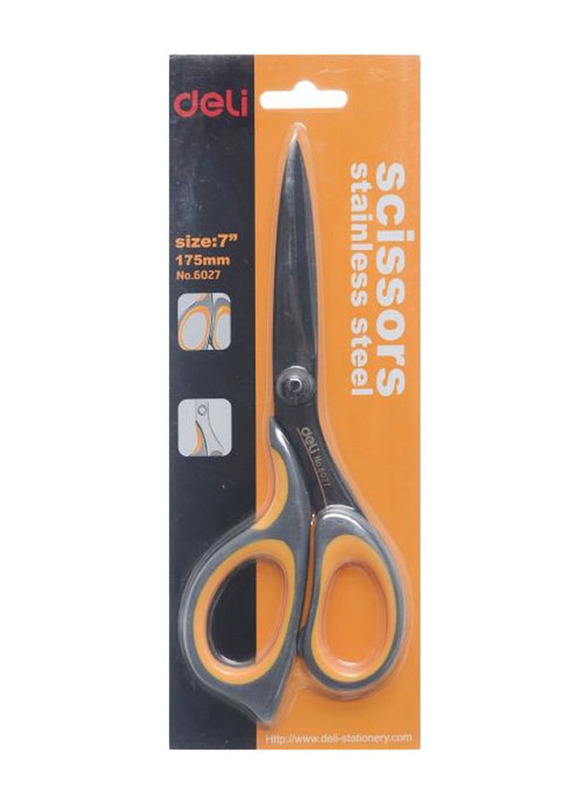 Deli Stainless Steel Scissors, Silver/Grey/Orange
