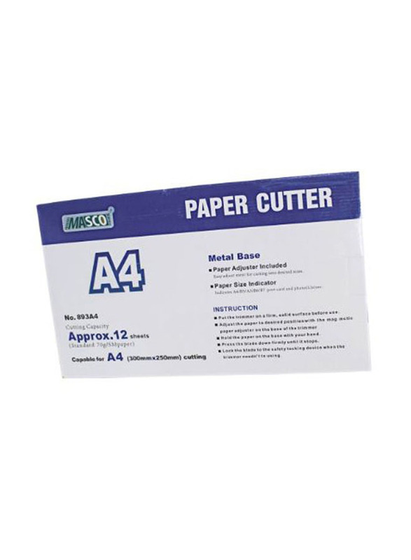 Masco A4 Compact Paper Cutter, White/Black