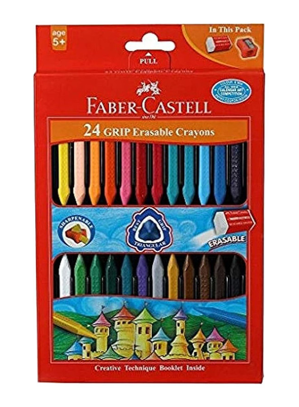 Faber-Castell Grip Erasable Crayons, 24 Pieces, Multicolour