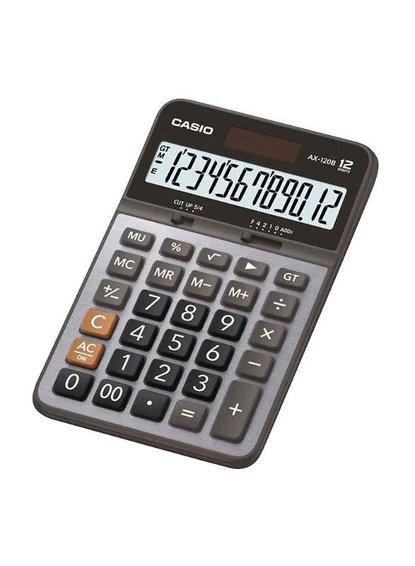 Casio 12-Digit Value Series Basic Calculator, AX-120B, Grey/Black