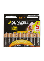 Duracell Plus Power AA Battery Set, 20 Pieces, Brown/Black
