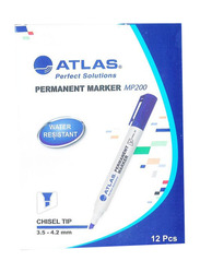 Atlas 12-Piece Chisel Tip Permanent Marker Set, Blue