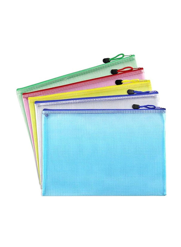 Zipper Plastic Mesh Stationery Bag Set, 12 Piece, Multicolour