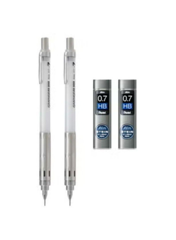 Pentel 2-Piece Graph Gear 300 Mechanical Pencil With Leads, 0.7mm, White