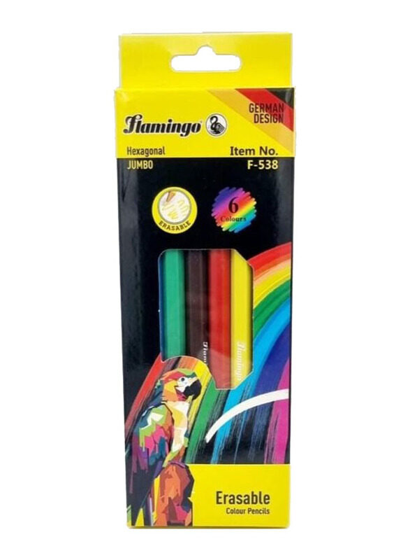 

Flamingo Hexagonal Jumbo Erasable Colored Pencils, F-538, Multicolour