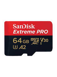 SanDisk 64GB Extreme Pro UHS-I U3 MicroSDXC Memory Card, SDSQXCG-064G-GN6MA, Red/Black