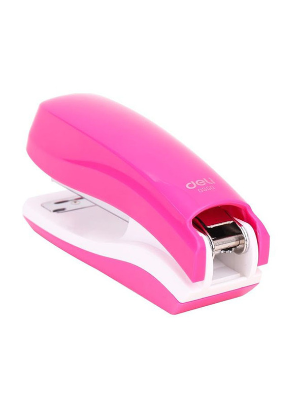 Deli Compact Table Stapler, Pink/White