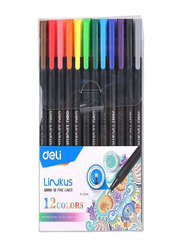 Deli 12-Piece Fineline Pen Set, Multicolour