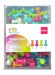Deli 100-Pieces Coloured Push Pins Thumb Tacks for Bulletin/Cork Board with Plastic Box, E0031, Multicolour