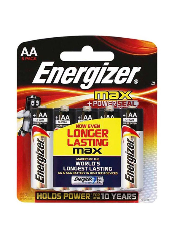 Energizer Max AA Alkaline Battery Set, 8 Pieces, Black/Silver