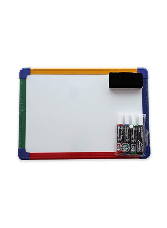 Maxi Magnetic Whiteboard Double-Sided A3 Colour Framed With Markers And Magnetic Eraser, White
