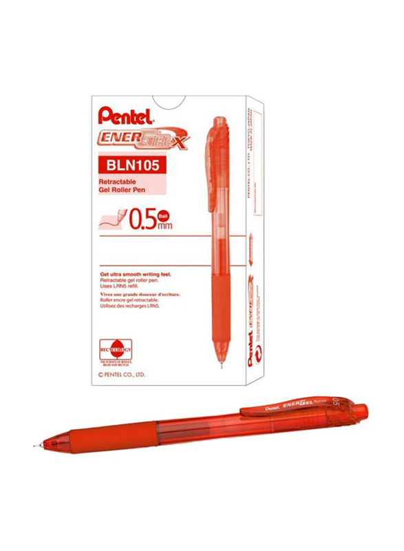 Pentel 12-Piece Energel Retractable Gel Roller Pens, Red