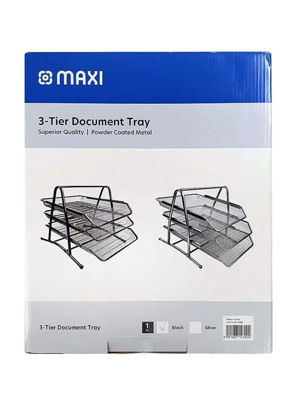 Maxi 3-Tier Metal Mesh Document Tray, 3TRBL, Black