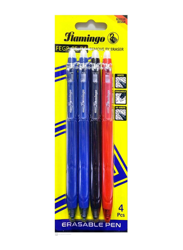 Flamingo 4-Piece Erasable Pen, Multicolour
