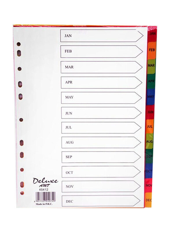 

Deluxe Jan-Dec A4 Plastic Divider, 10 Pieces, Multicolour
