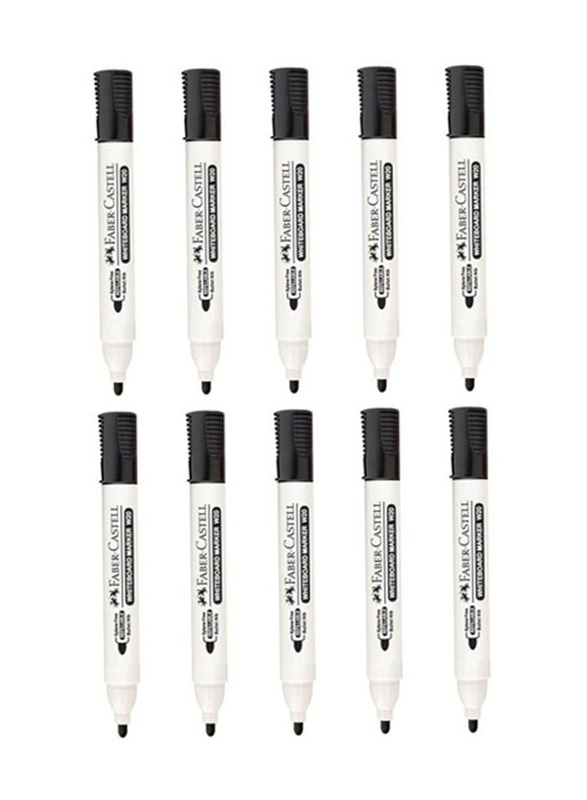 Faber-Castell 10-Piece Dry Erase Black Ink Bullet Tip White Board Markers, Black