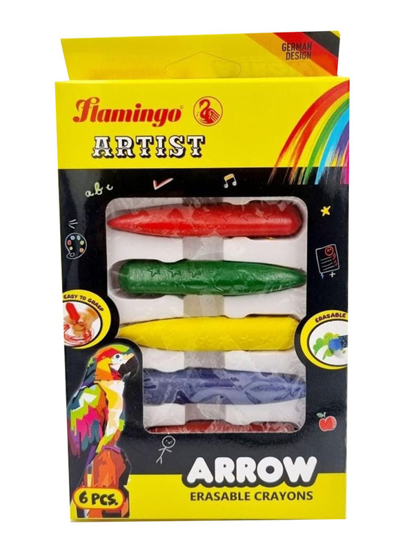 Flamingo Arrow Erasable Crayons, 6 Pieces, Multicolour