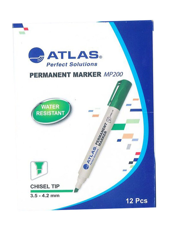 Atlas 12-Piece Chisel Tip Permanent Marker Set, Green