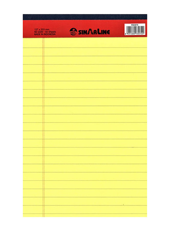 Sinarline Yellow Ruled Writing Pad, 50 Pages, A5 Size