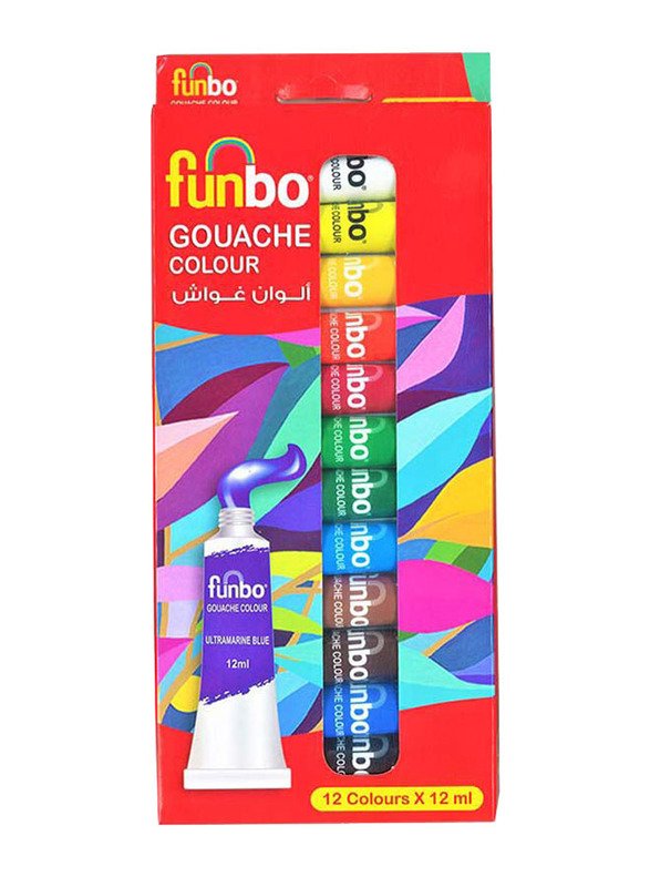 Funbo Acrylic Colour Set, 12 Pieces, 12x12ml, Multicolour
