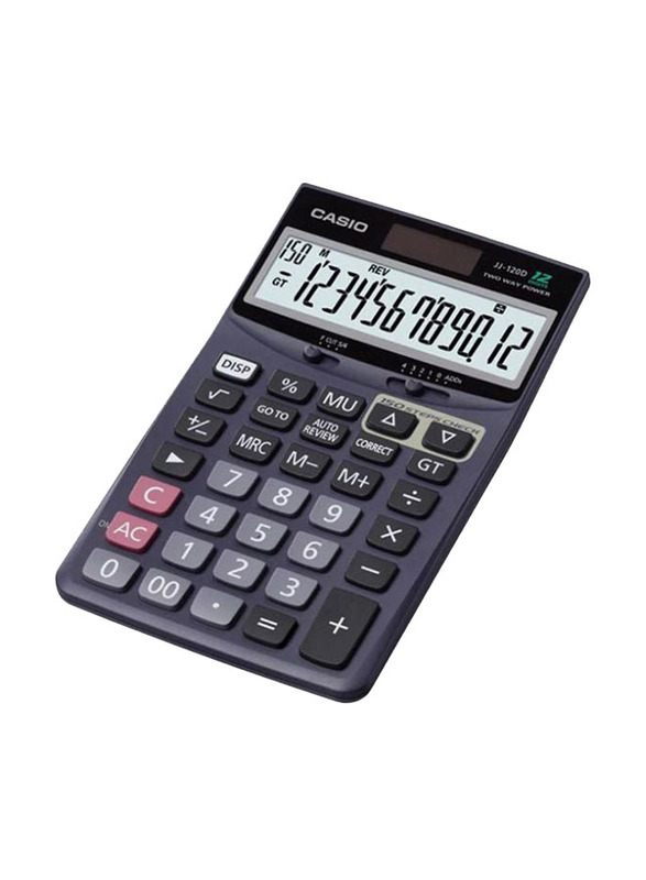 Casio 12-Digit Two-Way Power Practical Basic Calculator, JJ-120D, Black
