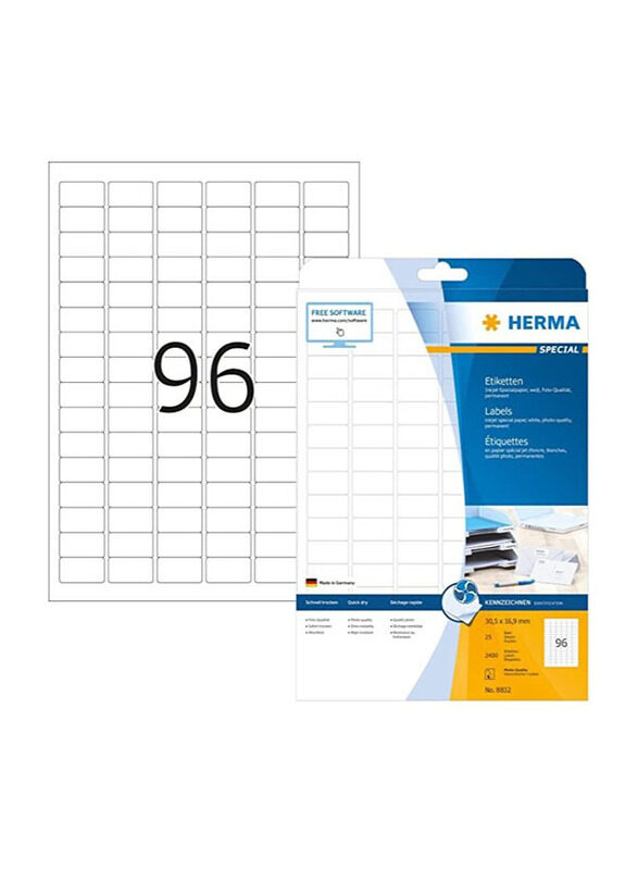 

Herma Self Adhesive Multi-Purpose Labels, 96 Labels Per Sheet, A4 Size, 30.5 x 16.9mm, White