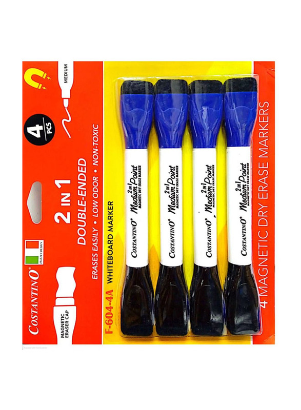 Costantino 4-Piece Double Ended Whiteboard Marker, Black