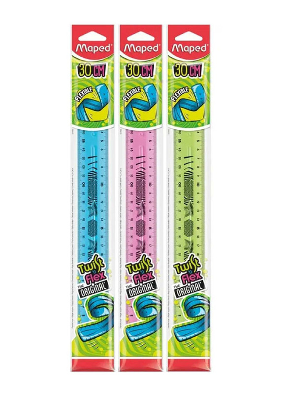 Maped 30cm 3-Piece Flexible Ruler, Multicolour