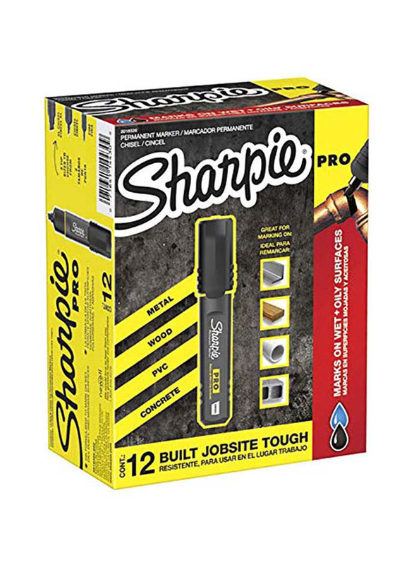 Sharpie 12-Piece Pro Chisel Tip Permanent Marker, Black