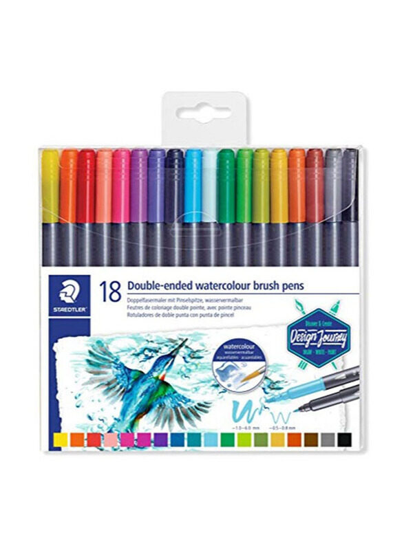 Staedtler Double Ended Watercolour Brush Pens, 18 Pieces, Multicolour