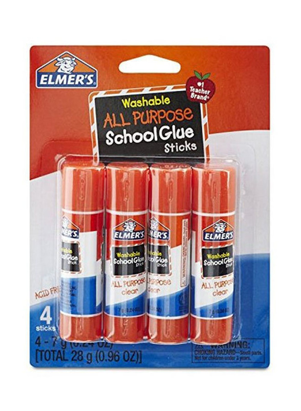 Elmer's All Purpose School Glue Sticks, 4 Pieces, Orange/Blue/White