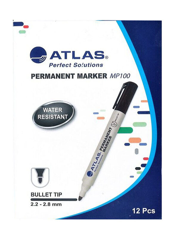 Atlas 12-Piece Permanent Marker Set, Black