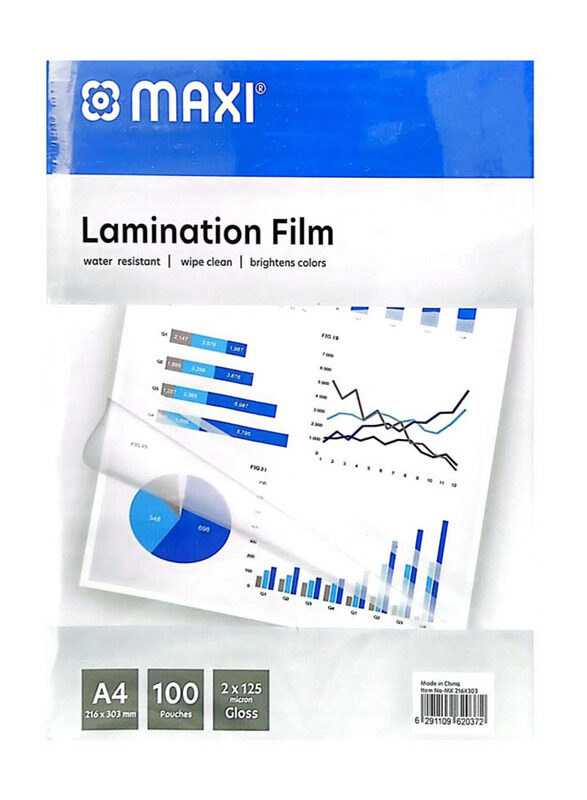 

Maxi 100-Piece A4 Laminating Pouch Film Set, MX-216X303, Clear