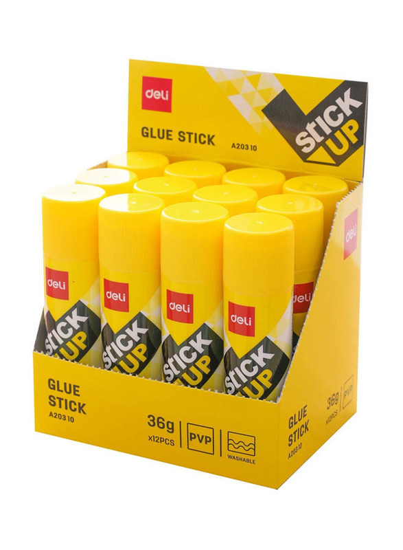 Deli Glue Stick, 12 Pieces, Yellow