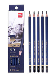 Deli 12-Piece 9B Size Sketching Pencils Set, Blue