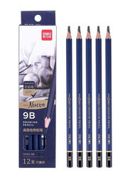 Deli 12-Piece 9B Size Sketching Pencils Set, Blue