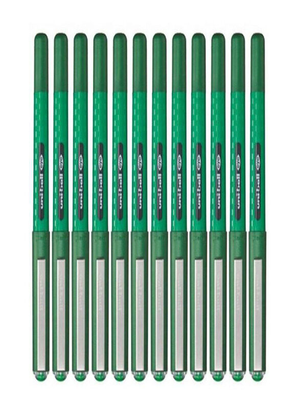 Uniball 12-Piece Eye Fine Liquid Ink Rollerball Pen Set, Green/Silver