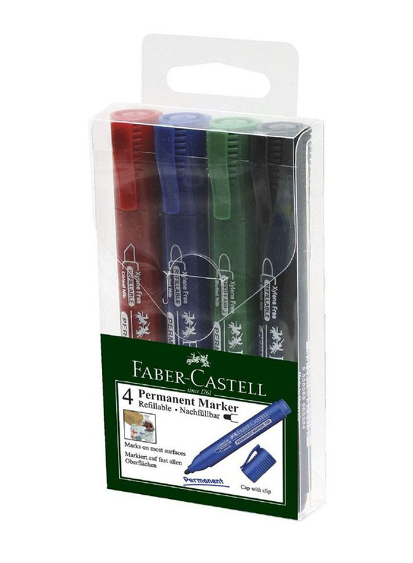 Faber-Castell 4-Piece Permanent Marker Set, Multicolour