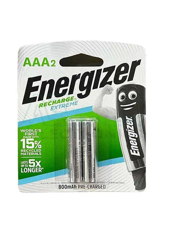 Energizer AAA2 Recharge Battery Set, 2 Pieces, Silver